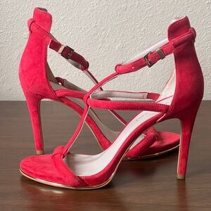 Kenneth Cole New York 'Bertel' Red Suede Strappy Ankle Strap Heels - Size 7.5